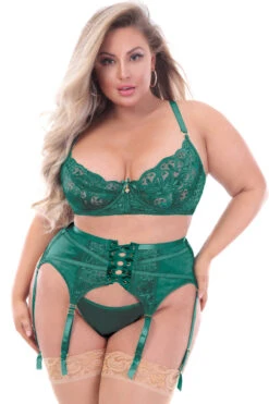 Plus Size Starstruck Bra And Panty Set -3 Wish Sexy Shop STM11200X GREEN F 84005