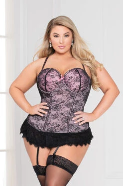 Plus Size Skirted Lace Bustier Set -3 Wish Sexy Shop STM9103X BLUSH F 73409