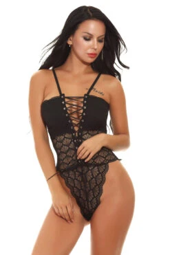 Geo Lace Lace-Up Teddy -3 Wish Sexy Shop W1005 black front 6