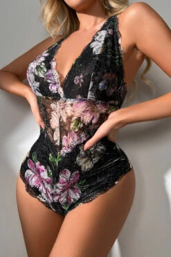 Multicolor Lacy V-Cut Teddy -3 Wish Sexy Shop W1038 black multicolor front 3