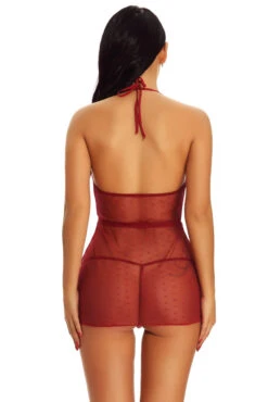 Low Cut French Dot Babydoll -3 Wish Sexy Shop W1041 Red Back