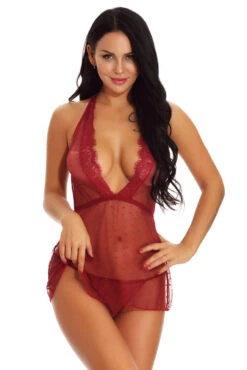 Low Cut French Dot Babydoll -3 Wish Sexy Shop W1041 Red Front 2