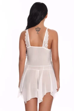 Mesh And Contrast Lace Babydoll -3 Wish Sexy Shop W1071 White Back