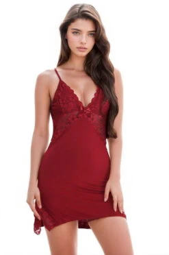 Lacy Inset Chemise -3 Wish Sexy Shop W1126 Wine Red Front 1