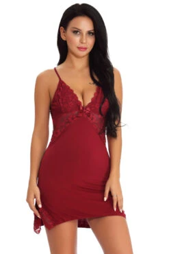 Lacy Inset Chemise -3 Wish Sexy Shop W1126 Wine Red Front