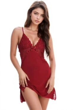 Lacy Inset Chemise -3 Wish Sexy Shop W1126 Wine Red Front 2 1