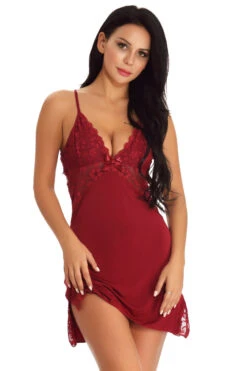 Lacy Inset Chemise -3 Wish Sexy Shop W1126 Wine Red Front 2