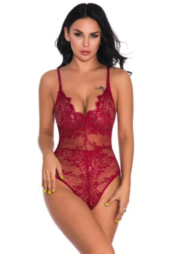 Lucky Lace Teddy -3 Wish Sexy Shop W1229 wine red front 34963