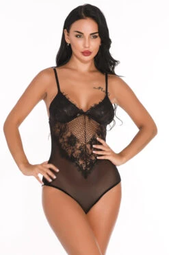 Lacy Inset Teddy Lingerie 17 Lacy Inset Teddy Lingerie -3 Wish Sexy Shop W1318 Blac Front