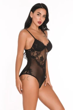 Lacy Inset Teddy Lingerie 12 Lacy Inset Teddy Lingerie -3 Wish Sexy Shop W1318 Blac Front 2