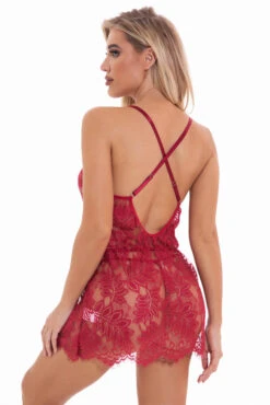 Simply Cinched Lace Chemise 24 Simply Cinched Lace Chemise -3 Wish Sexy Shop W4060 dark red Back