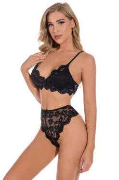 Lucky Lace Demi Bra And Panty -3 Wish Sexy Shop W5212 Black Front 2