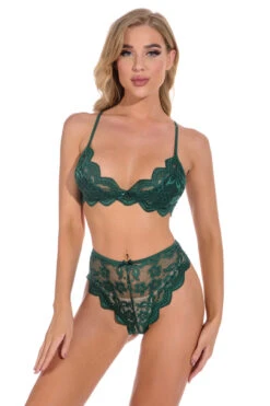 Lucky Lace Demi Bra And Panty -3 Wish Sexy Shop W5212 DarkGreen Front 3