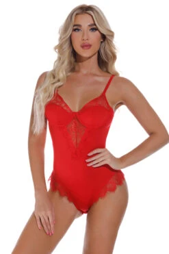 Lucky Lace Trim Teddy -3 Wish Sexy Shop W5346 red front 1 95653