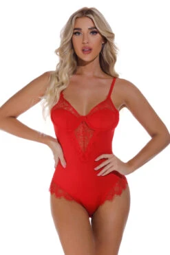 Lucky Lace Trim Teddy -3 Wish Sexy Shop W5346 red front 3 85883
