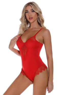 Lucky Lace Trim Teddy -3 Wish Sexy Shop W5346 red front 18731