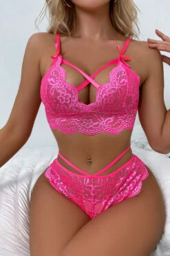 Lacy Bralette Lingerie Set -3 Wish Sexy Shop W5967 hot pink front 1