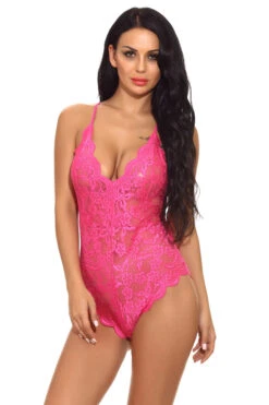 Floral Scalloped Teddy -3 Wish Sexy Shop W787 pink front