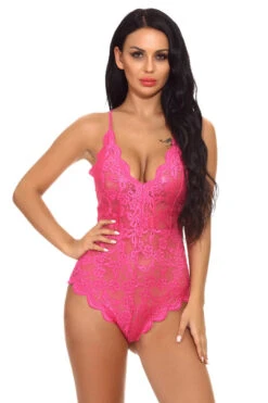 Floral Scalloped Teddy -3 Wish Sexy Shop W787 pink front 1