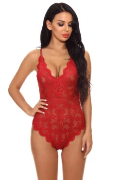 Floral Scalloped Teddy -3 Wish Sexy Shop W787 rose red front 2 01207