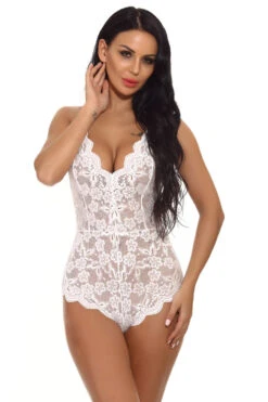 Floral Scalloped Teddy -3 Wish Sexy Shop W787 white front