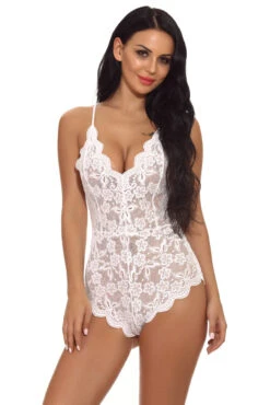 Floral Scalloped Teddy -3 Wish Sexy Shop W787 white front 1