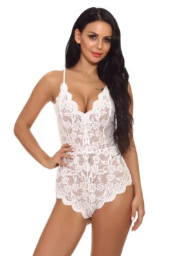 Floral Scalloped Teddy -3 Wish Sexy Shop W787 white front 2