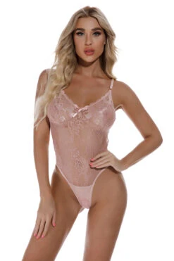Romantic Rose Lace Teddy -3 Wish Sexy Shop W950 light pink front 1