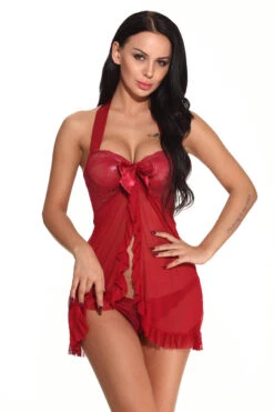 Plus Size Flutter Front Halter Babydoll -3 Wish Sexy Shop WF5 2513 Wine Red Front 3 74c3d180 fb80 410c be5b caaec946e451