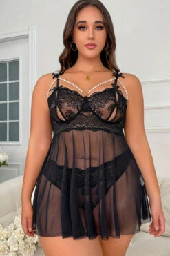 Plus Size Split Cup Mesh Babydoll