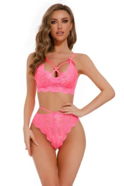 Lacy Bralette Lingerie Set -3 Wish Sexy Shop WF5 5967 hot pink front v2