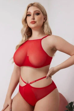 Plus Size Racy Red Mesh Bra Set 10 Plus Size Racy Red Mesh Bra Set -3 Wish Sexy Shop WF5 91200 red front 1