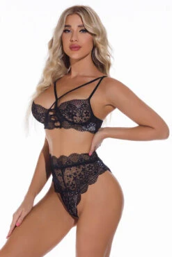 Lace Demi Cup Bra Set -3 Wish Sexy Shop WF6 4078 black front 2