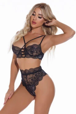 Lace Demi Cup Bra Set -3 Wish Sexy Shop WF6 4078 black front 3