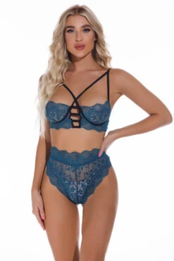 Lace Demi Cup Bra Set -3 Wish Sexy Shop WF6 4078 blue front 3