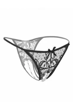 Embroidered Mesh Pearl Thong -3 Wish Sexy Shop WFP2 2144 black front 2