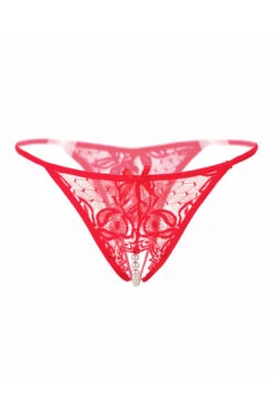 Embroidered Mesh Pearl Thong -3 Wish Sexy Shop WFP2 2144 red front