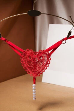 Heart Charm Crotchless Pearl G-String 12 Heart Charm Crotchless Pearl G-String -3 Wish Sexy Shop WFP2 2253 red front