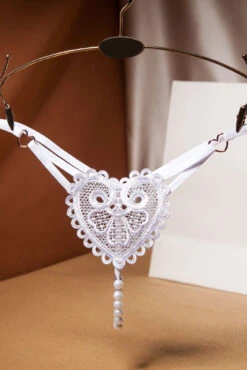 Heart Charm Crotchless Pearl G-String 13 Heart Charm Crotchless Pearl G-String -3 Wish Sexy Shop WFP2 2253 white front