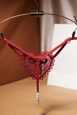 Heart Charm Crotchless Pearl G-String 15 Heart Charm Crotchless Pearl G-String -3 Wish Sexy Shop WFP2 2253 wine red back