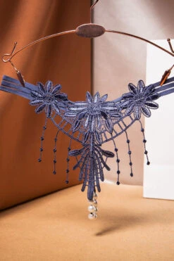 Embroidered Fringe Pearl Thong 10 Embroidered Fringe Pearl Thong -3 Wish Sexy Shop WFP2 2275 grey blue front