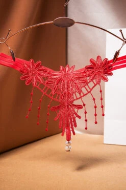 Embroidered Fringe Pearl Thong 12 Embroidered Fringe Pearl Thong -3 Wish Sexy Shop WFP2 2275 red front