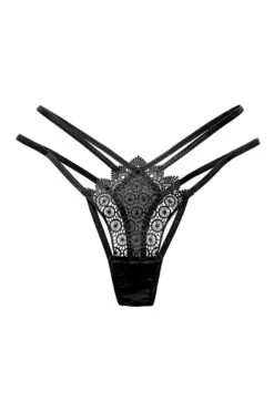Strappy Geo Embroidered Thong -3 Wish Sexy Shop WFP2 2280 black front