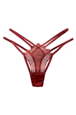 Strappy Geo Embroidered Thong -3 Wish Sexy Shop WFP2 2280 wine red front