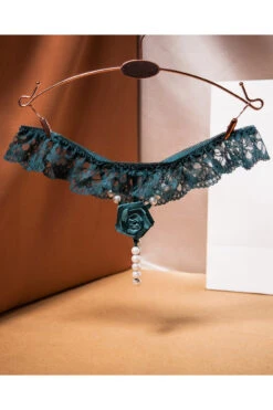 Rose And Ruffle Pearl Crotch G-String -3 Wish Sexy Shop WFP2 2281 dark green front
