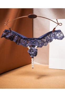 Rose And Ruffle Pearl Crotch G-String -3 Wish Sexy Shop WFP2 2281 grey front