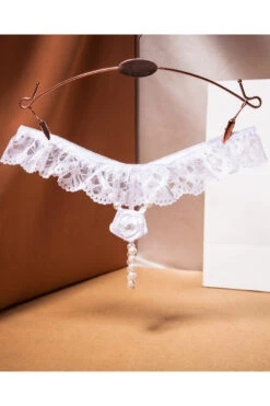 Rose And Ruffle Pearl Crotch G-String -3 Wish Sexy Shop WFP2 2281 white front