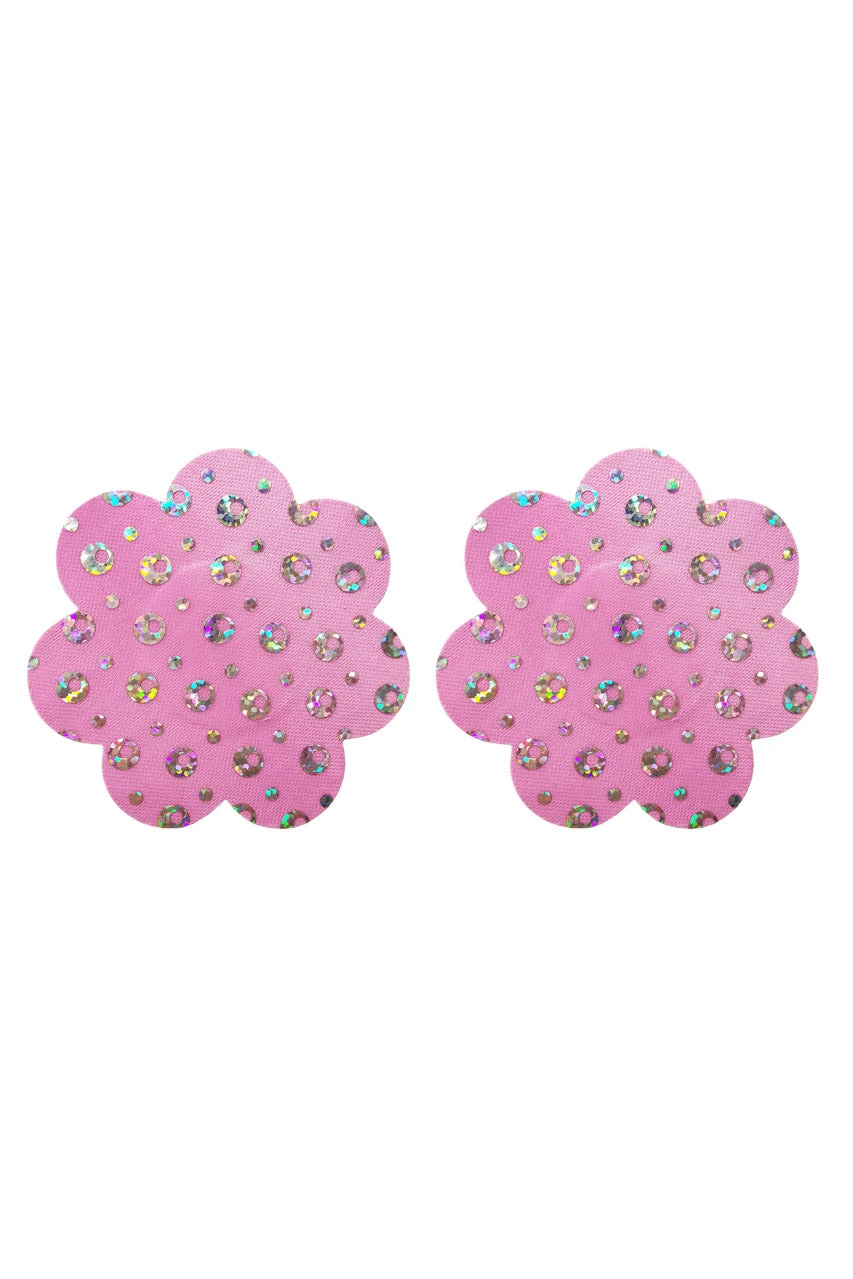 Pink Flower Glitter Pasties 1 Pink Flower Glitter Pasties