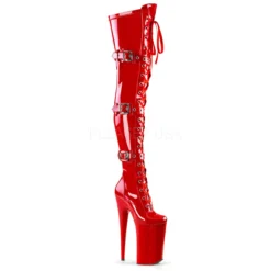 PLEASER 10" Heel Red Platform Lace-Up Thigh High Boots*