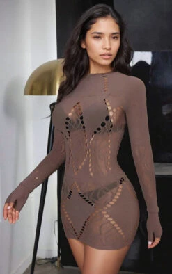 Brown Seamless Geo Net Chemise -3 Wish Sexy Shop c LM2C7SfHz4OP6R